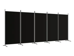 Biombo-Mampara divisoria de 5 paneles Tela Negra 433x180 cm Negro