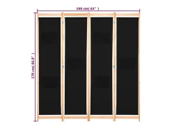 Discount Mampara divisoria de 4 paneles Tela Negra 160x170x4 cm Negro