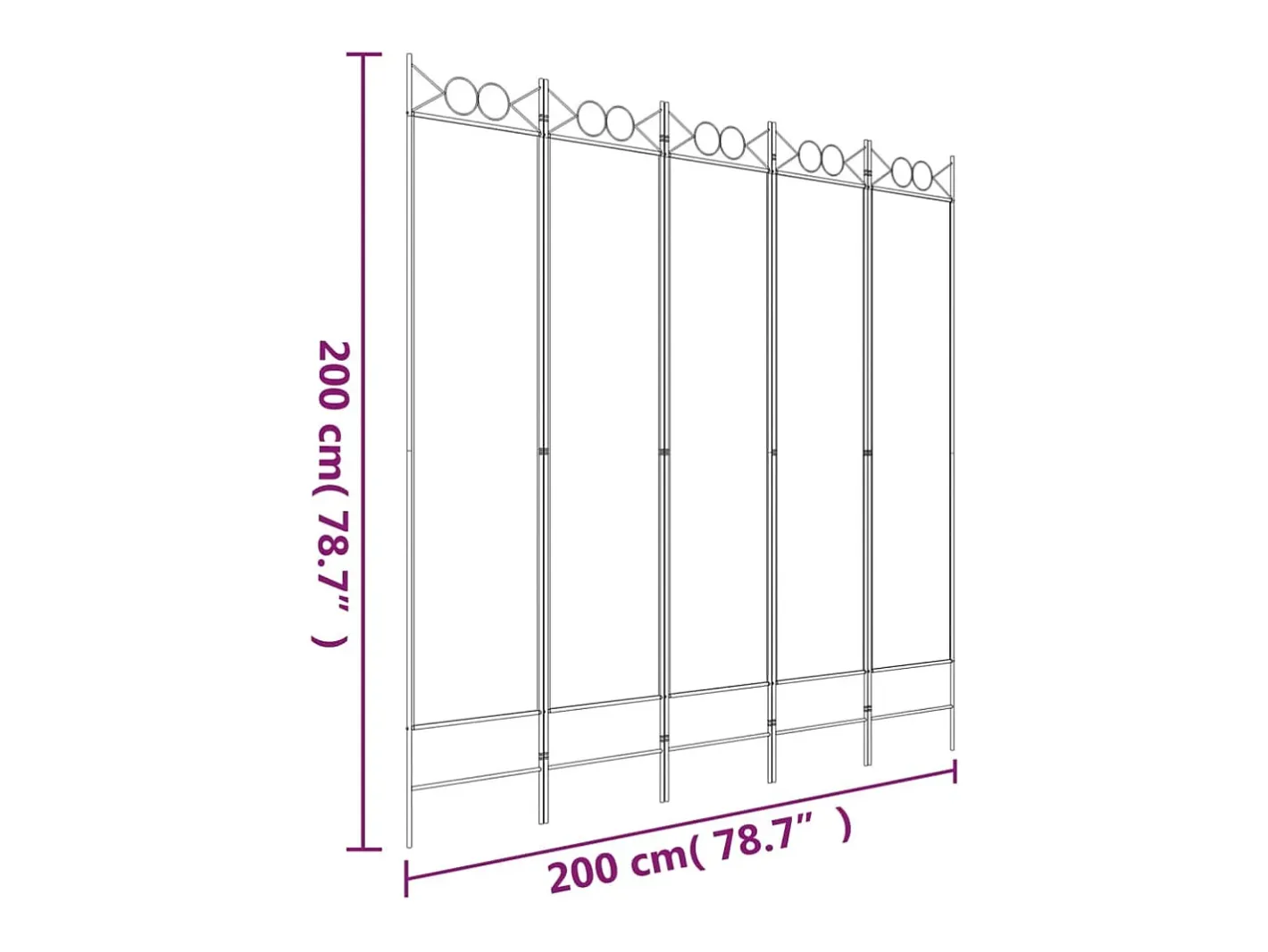 Biombo-Mampara divisoria de 5 paneles Tela Negra 200x200 cm Negro