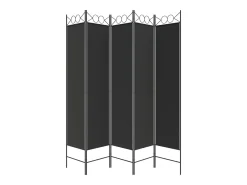 Biombo-Mampara divisoria de 5 paneles Tela Negra 200x200 cm Negro