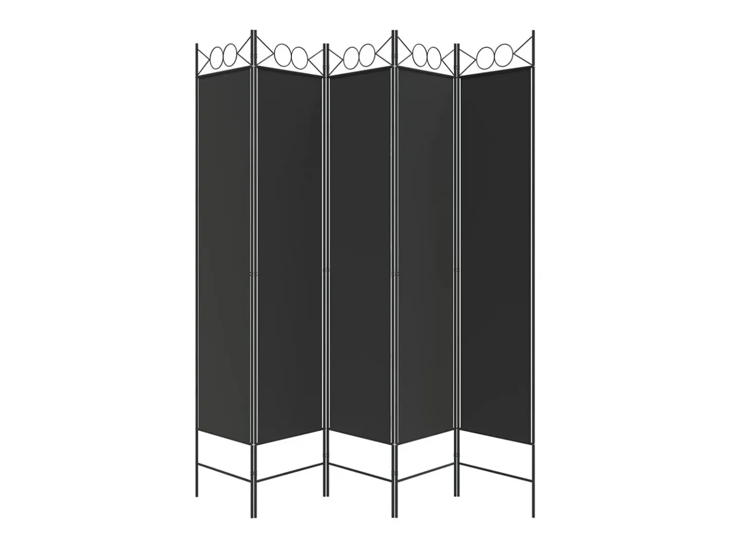 Biombo-Mampara divisoria de 5 paneles Tela Negra 200x200 cm Negro