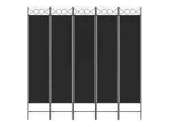 Biombo-Mampara divisoria de 5 paneles Tela Negra 200x200 cm Negro