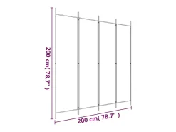 Biombo-Mampara divisoria de 4 paneles Tela Blanca 200x200 cm Blanco
