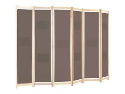 Sale Mampara divisoria de 6 paneles Marrón 240 x 170 x 4 cm Tela Marru00f3n