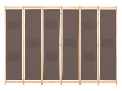 Sale Mampara divisoria de 6 paneles Marrón 240 x 170 x 4 cm Tela Marru00f3n