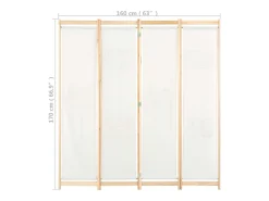 Biombo-Mampara divisoria de 4 paneles 160x170x4 cm Tela Crema