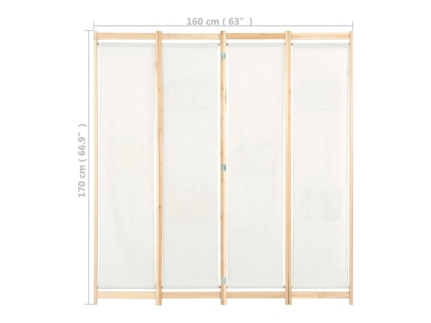 Biombo-Mampara divisoria de 4 paneles 160x170x4 cm Tela Crema