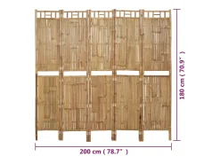 Biombo-Mampara divisoria de bambú de 5 paneles 200x180 cm Marru00f3n