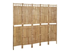 Biombo-Mampara divisoria de bambú de 5 paneles 200x180 cm Marru00f3n