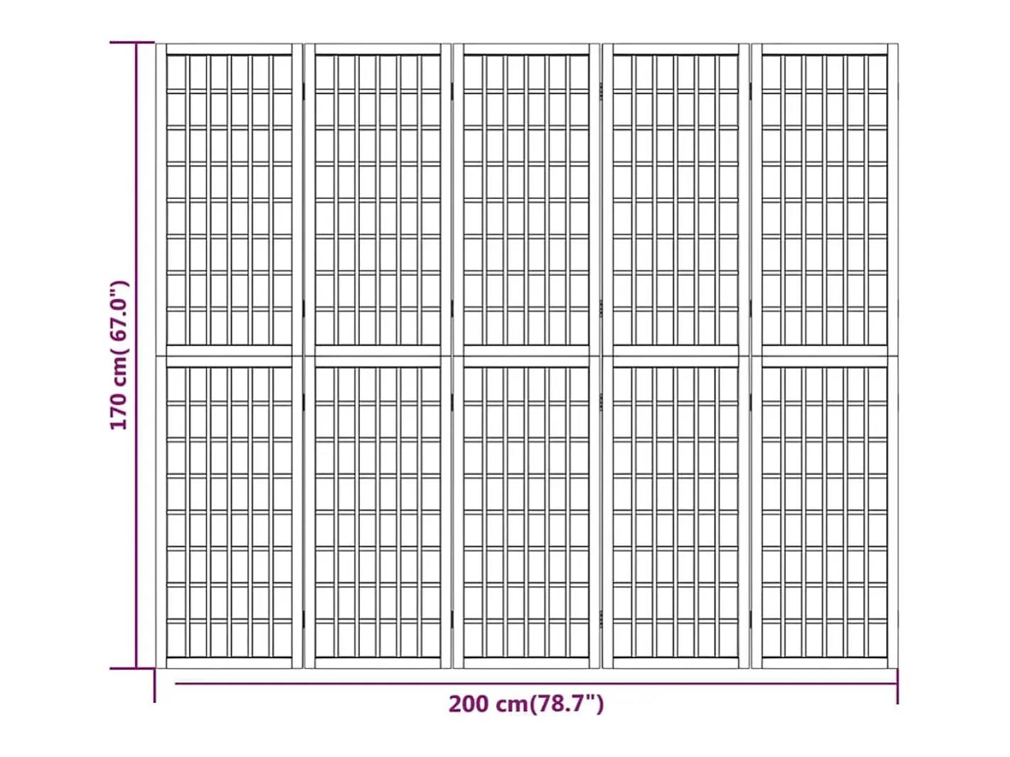 Mampara divisoria plegable de 5 paneles 200x170 cm Negra Negro Outlet