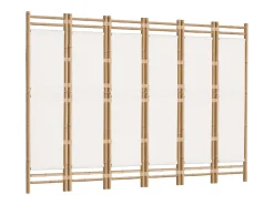New Mampara plegable 6 paneles 240 cm Bambú y lona Crema