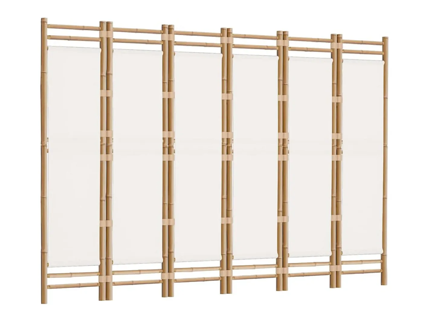 New Mampara plegable 6 paneles 240 cm Bambú y lona Crema