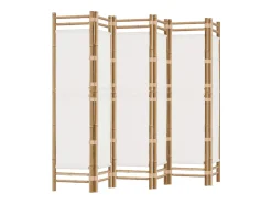 New Mampara plegable 6 paneles 240 cm Bambú y lona Crema