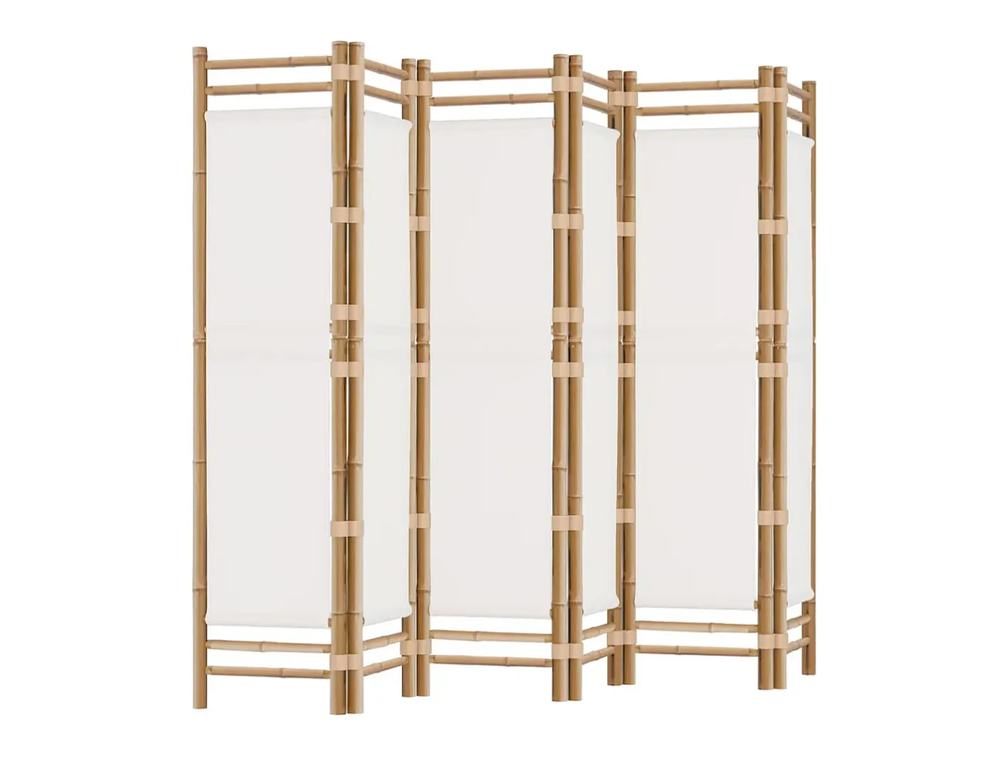 New Mampara plegable 6 paneles 240 cm Bambú y lona Crema