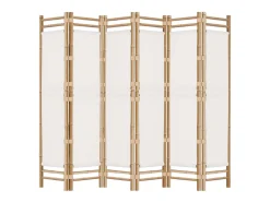 New Mampara plegable 6 paneles 240 cm Bambú y lona Crema