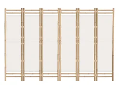 New Mampara plegable 6 paneles 240 cm Bambú y lona Crema