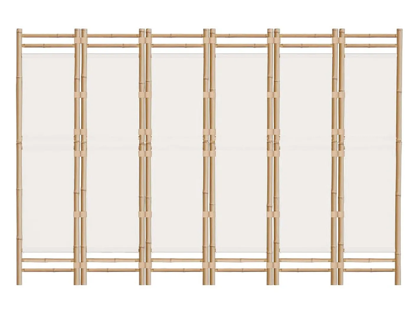 New Mampara plegable 6 paneles 240 cm Bambú y lona Crema