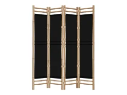 Clearance Mampara plegable 4 paneles 160 cm Bambú y lona Negro