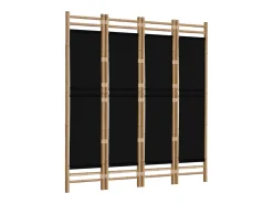 Clearance Mampara plegable 4 paneles 160 cm Bambú y lona Negro