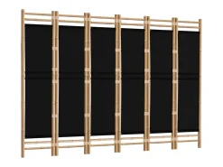 Mampara plegable 6 paneles 240 cm Bambú y lona Negro Outlet