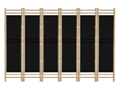 Mampara plegable 6 paneles 240 cm Bambú y lona Negro Outlet