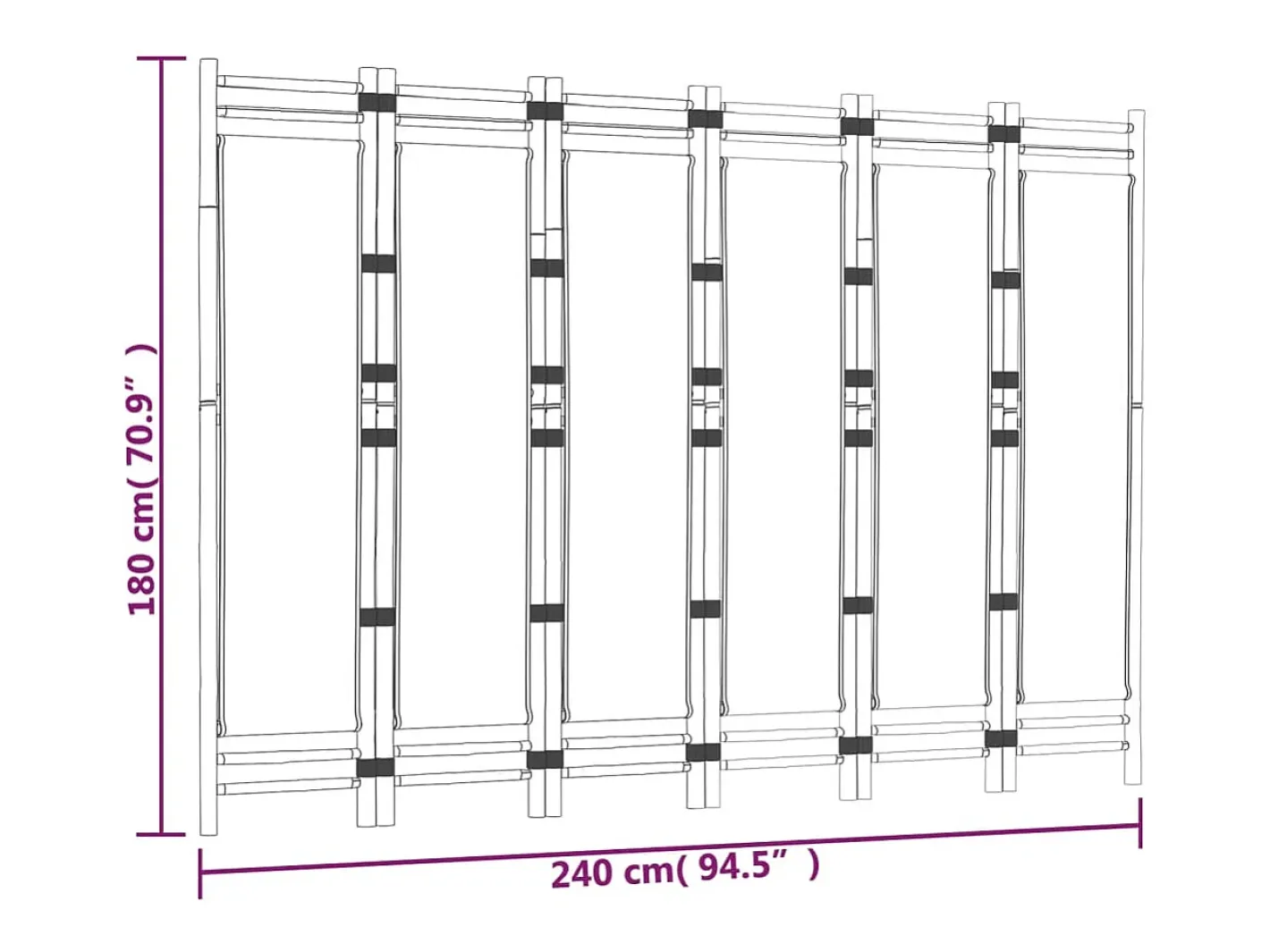 Mampara plegable 6 paneles 240 cm Bambú y lona Negro Outlet