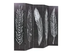 Biombo-Mampara plegable 200x170 cm Plumas Blanco y Negro