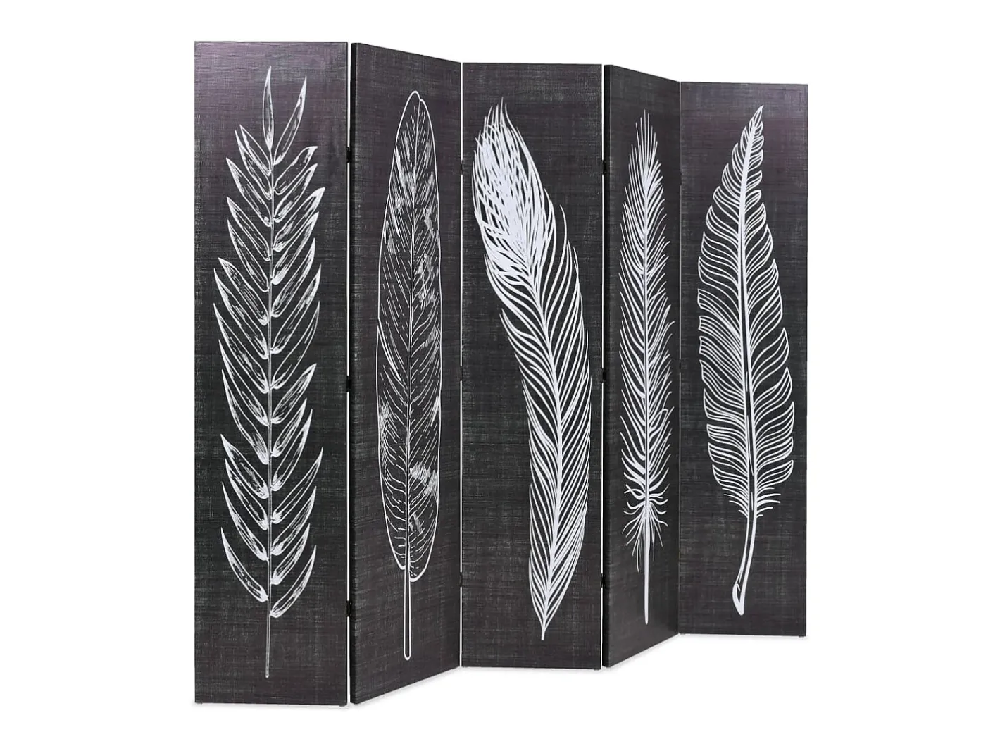 Biombo-Mampara plegable 200x170 cm Plumas Blanco y Negro