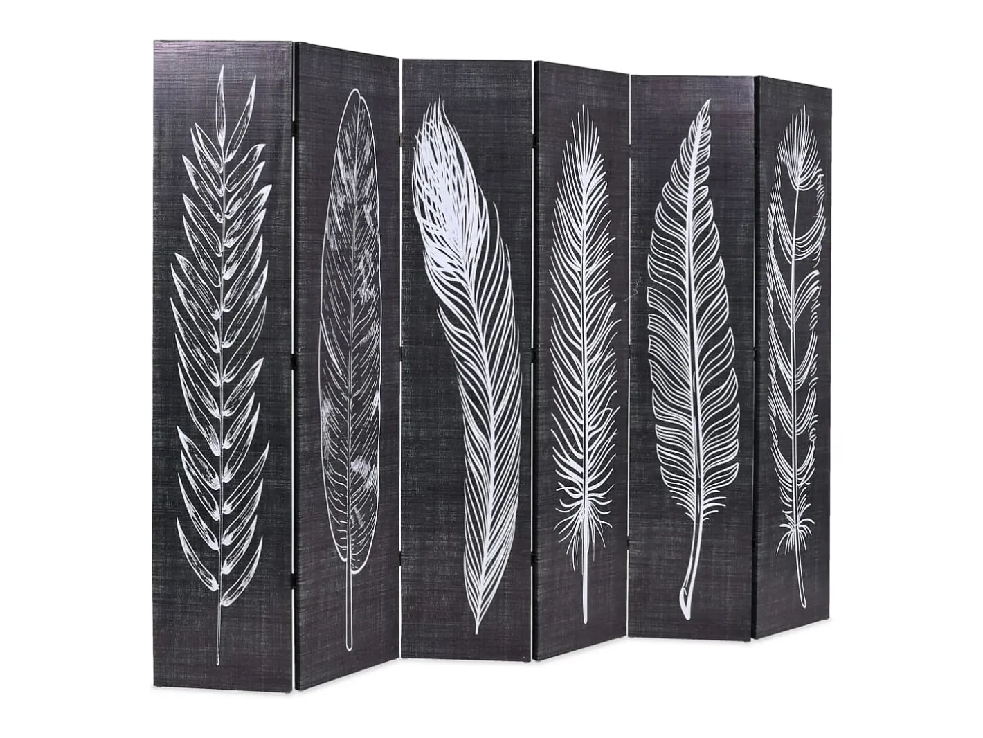 Biombo-Mampara plegable 228x170 cm Plumas Blanco y Negro
