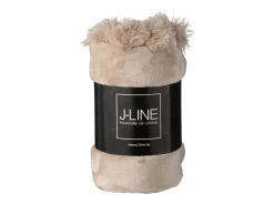 Online J-Line Manta con pompones de poliéster beige oscuro 173x126cm Color natural claro