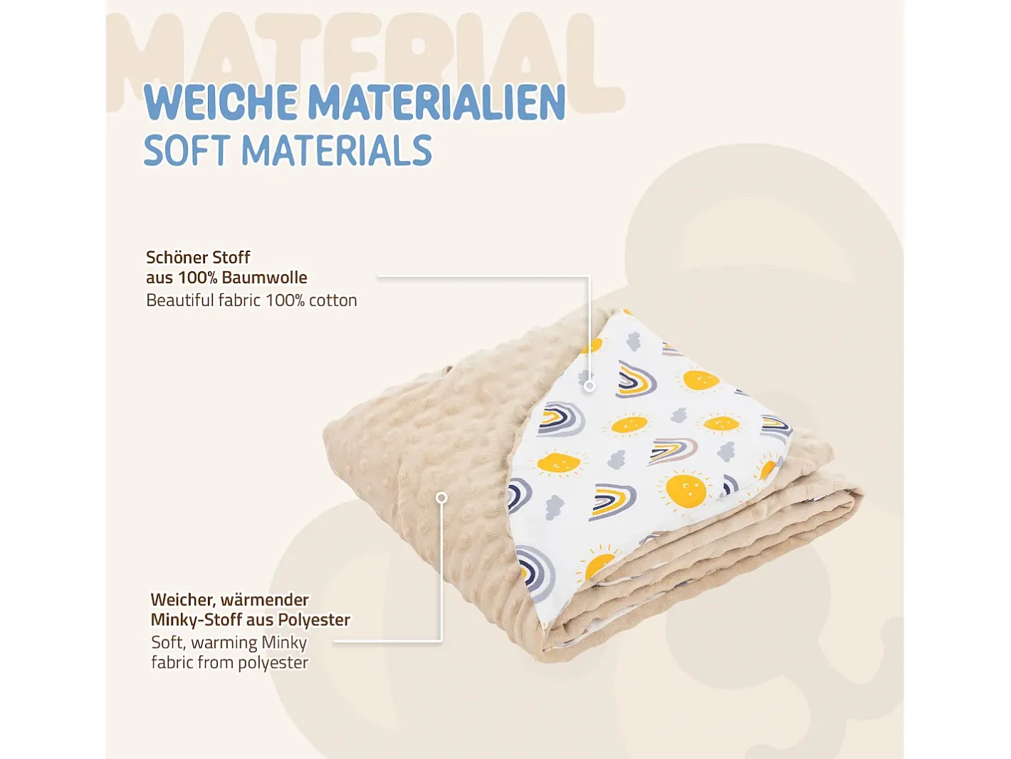 Joyz Ropa De Cama-Manta de algodón con capucha para bebé para asiento de coche o cochecito arcoíris/ Beige