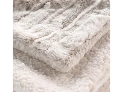Sale Douceur d'intérieur Manta de Cuadros Imitación de Piel "Lince" 180x220cm Natural - Calidez Acogedora y Confort de Lujo Beige
