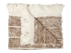 The Home Deco Factory Ropa De Casa-Manta de Punto Trenzado Taupe con Flecos 120x150 cm 100% Poliéster Confort Cocooning Marru00f3n