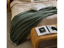 Sweeek Manta en borreguito y gasa de algodón, 130cm verde kaki Caqui Sale