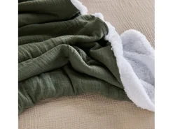 Sweeek Manta en borreguito y gasa de algodón, 130cm verde kaki Caqui Sale