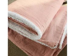 Sweeek Manta en borreguito y gasa de algodón, 130cm melocotón Naranja Best