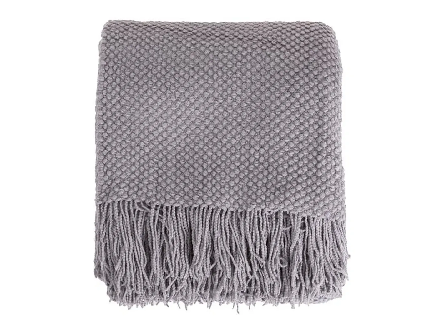 Manta plaid claro texturizado con flecos 130x170cm DENARLA - SACASA Gris Online
