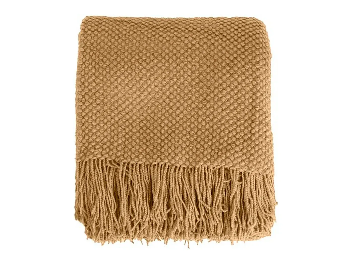 Ropa De Casa-Manta plaid marrón tostado texturizado y con flecos 130x170cm DENARLA - SACASA Marru00f3n