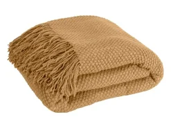 Ropa De Casa-Manta plaid marrón tostado texturizado y con flecos 130x170cm DENARLA - SACASA Marru00f3n