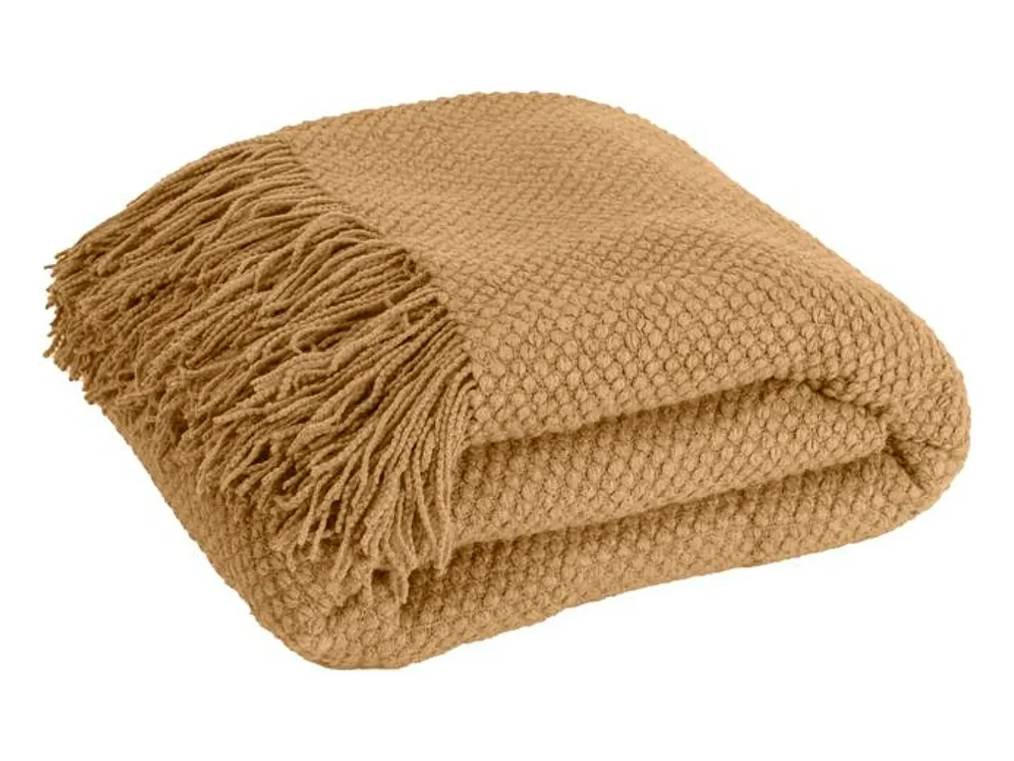 Ropa De Casa-Manta plaid marrón tostado texturizado y con flecos 130x170cm DENARLA - SACASA Marru00f3n