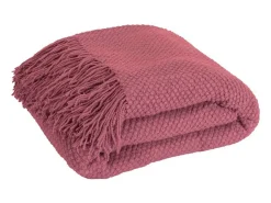 Manta plaid frambuesa texturizado y con flecos 130x170cm DENARLA - SACASA Rosa Outlet