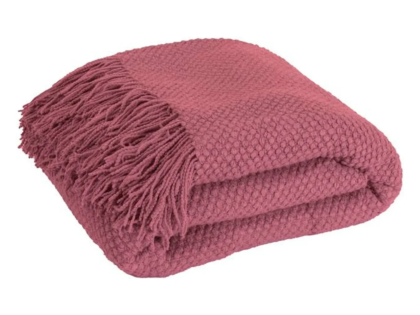Manta plaid frambuesa texturizado y con flecos 130x170cm DENARLA - SACASA Rosa Outlet
