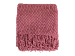 Manta plaid frambuesa texturizado con flecos 180x220cm DENARLA - SACASA Rosa Discount