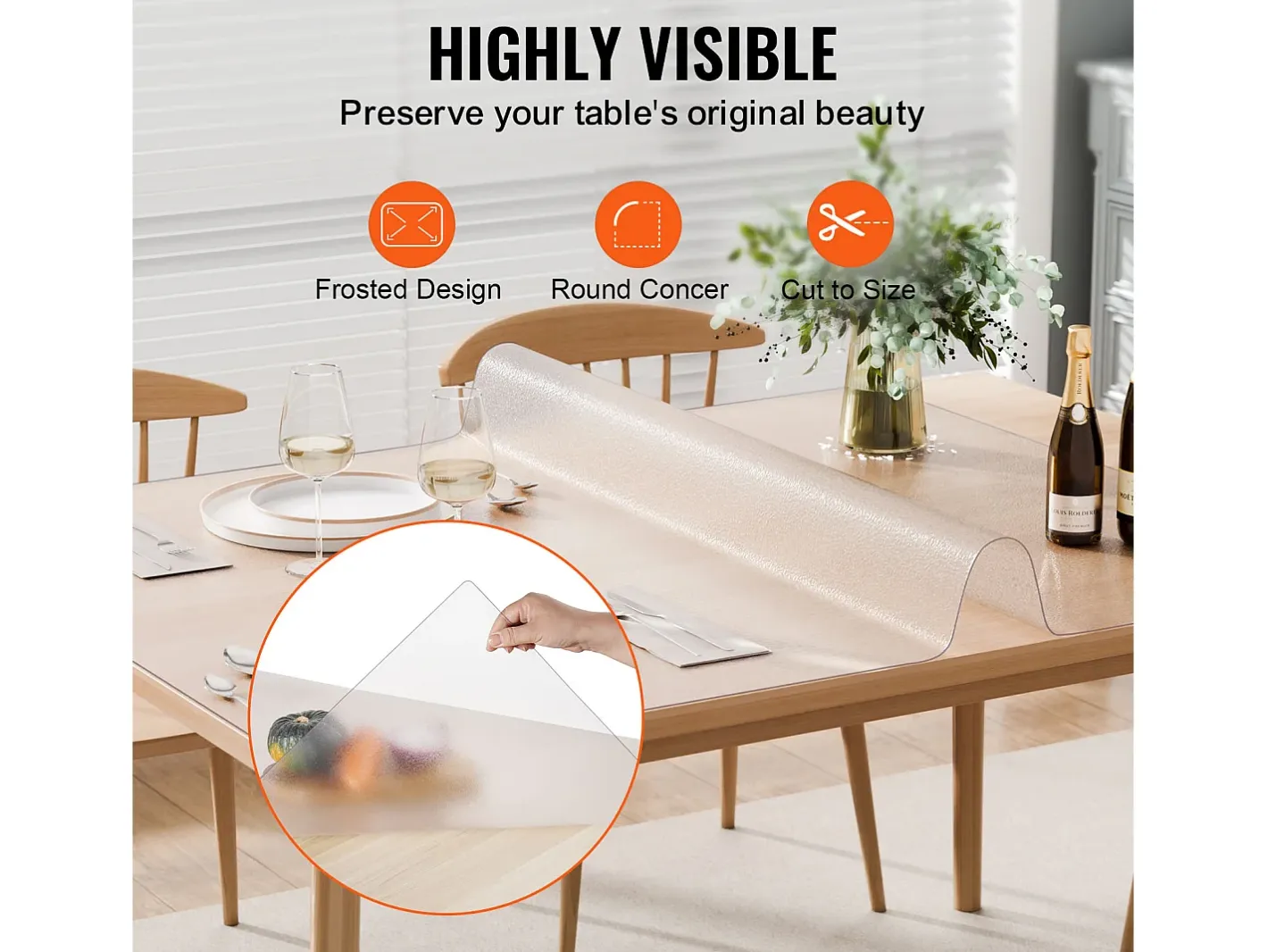 Mantelería-Mantel SucceBuy Protección de Mesa en PVC 107 X 152 CM, Protección de Escritorio Helada de 0.15CM de Grosor Transparente
