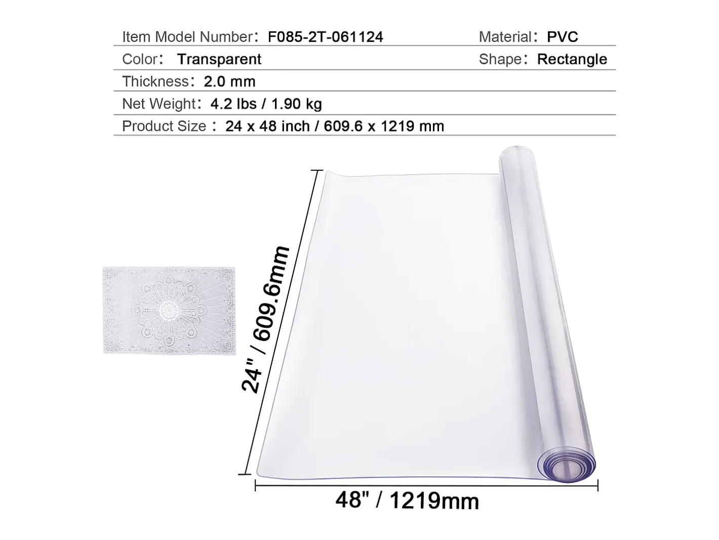 Mantel SucceBuy Protección de Mesa en PVC, 61 X 122 CM, Manguito en Plástico , 0.2CM de Grosor Transparente Sale