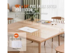 Mantelería-Mantel SucceBuy Protector de Mesa en PVC 137 X 137 CM, Protector de Escritorio en Plástico 0.2CM de Grosor Transparente