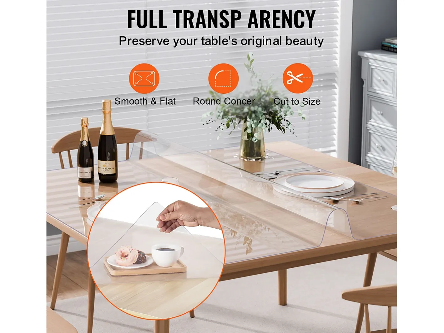 Mantelería-Mantel SucceBuy Protector de Mesa en PVC 137 X 137 CM, Protector de Escritorio en Plástico 0.2CM de Grosor Transparente