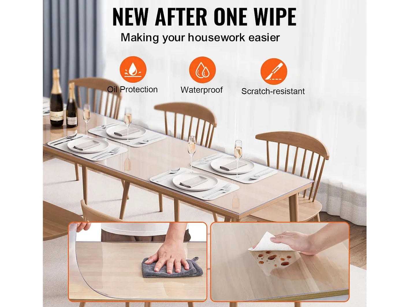 Best Mantel SucceBuy Protector de Mesa de PVC de 61 x 243 cm, Tapete de Escritorio de Plástico , 1.5 mm de Grosor Transparente