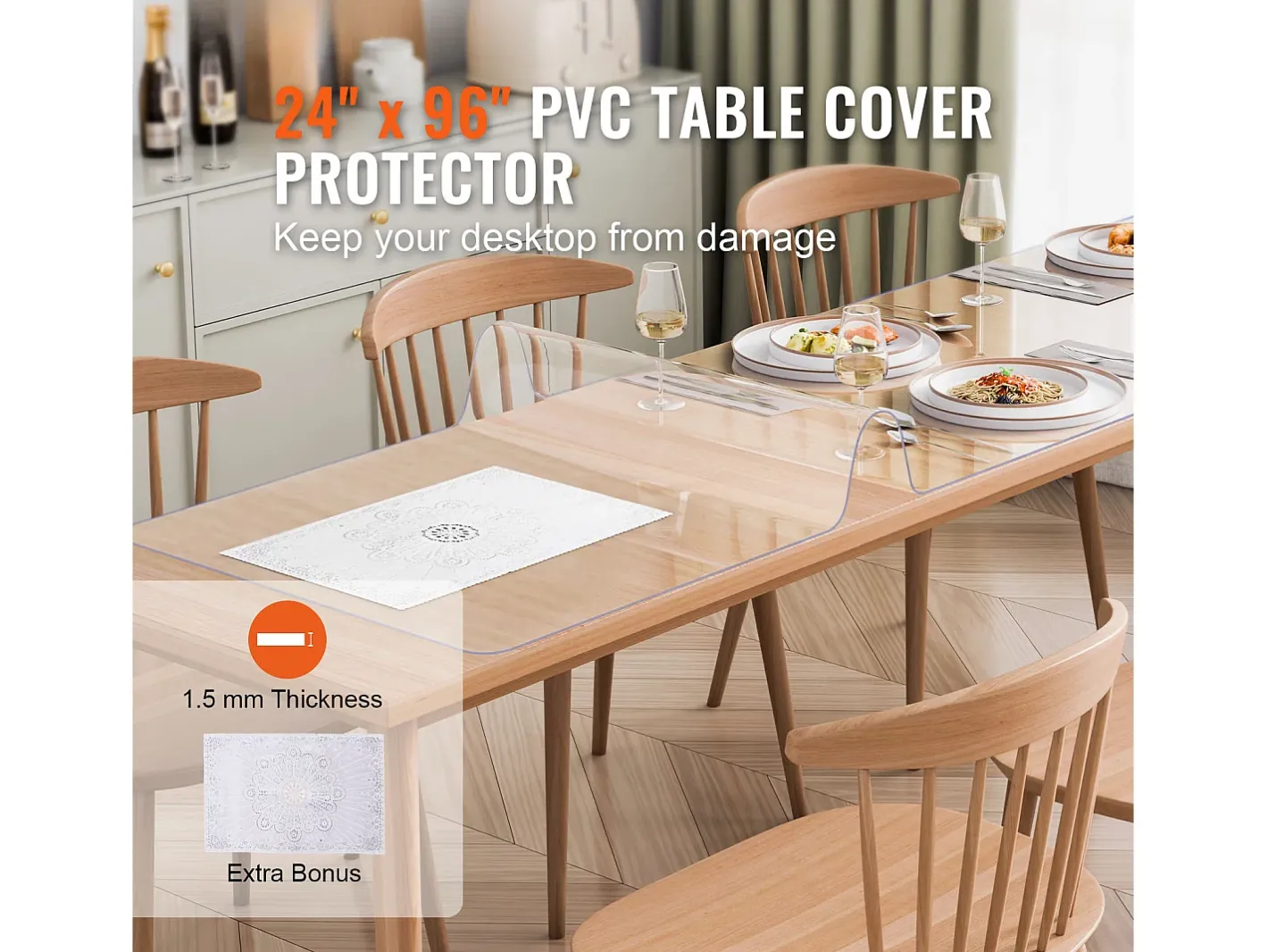 Best Mantel SucceBuy Protector de Mesa de PVC de 61 x 243 cm, Tapete de Escritorio de Plástico , 1.5 mm de Grosor Transparente
