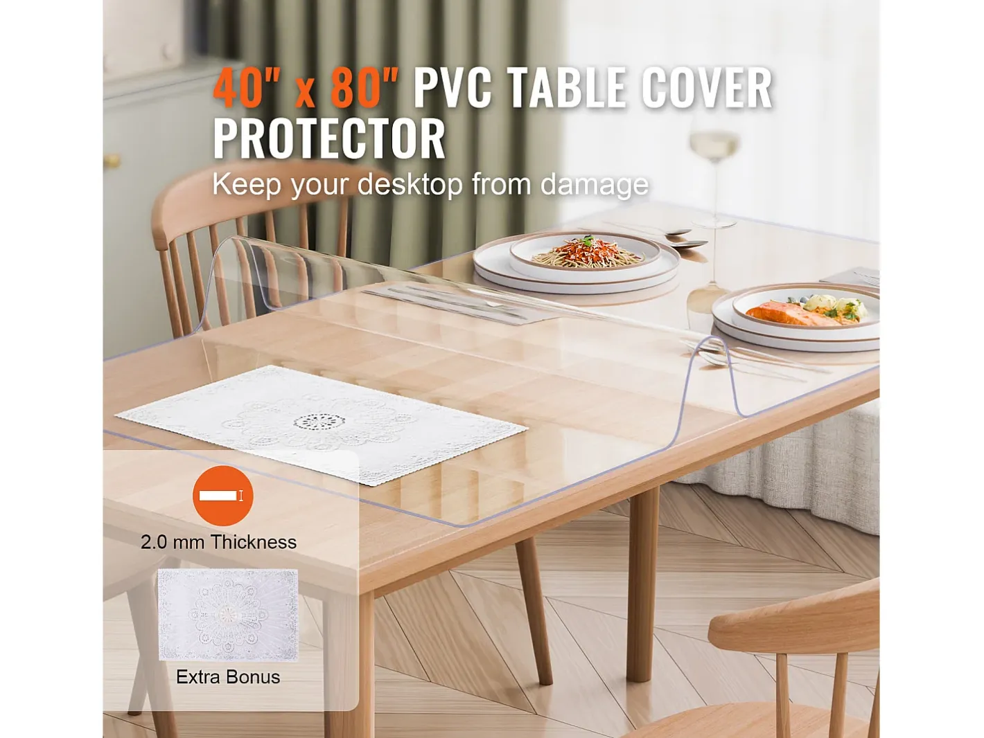 Sale Mantel SucceBuy Protector de Mesa de PVC de 101.6 x 203.2 cm, Cubierta de Escritorio , 2.0 mm de Grosor Transparente